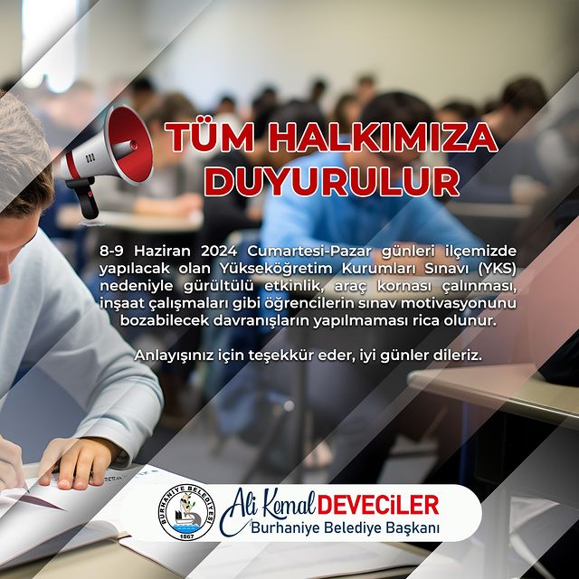 Burhaniye Belediyesi, YKS Sınavı İçin Önemli Uyarılarda Bulundu