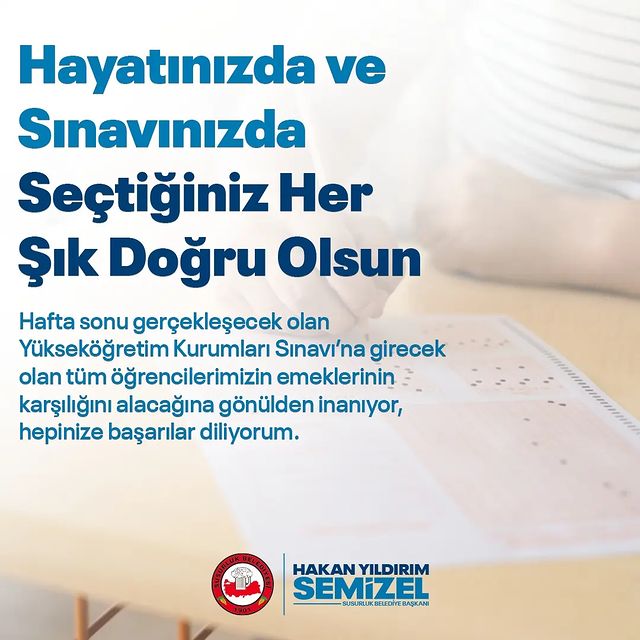 Susurluk Belediyesinden YKS’ye Girecek Öğrencilere Moral Mesajı
