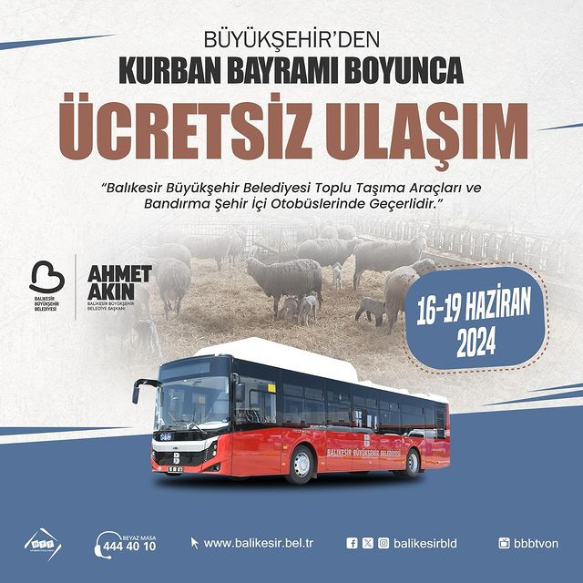 Balıkesir Büyükşehir Belediyesi, Kurban Bayramı Süresince Toplu Taşıma Araçlarında Ücretsiz Ulaşım Sağlıyor