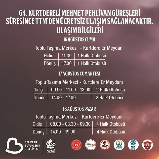 Balıkesir’de Kurtdereli Mehmet Pehlivan Güreşleri İçin Ücretsiz Ulaşım Müjdesi