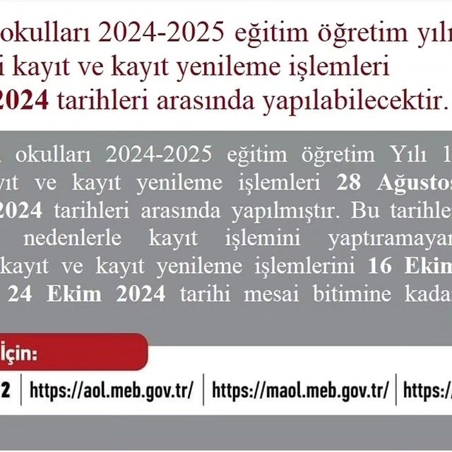 Açık Öğretim Okulları 2024-2025 Eğitim Öğretim Yılı Kayıt Duyurusu