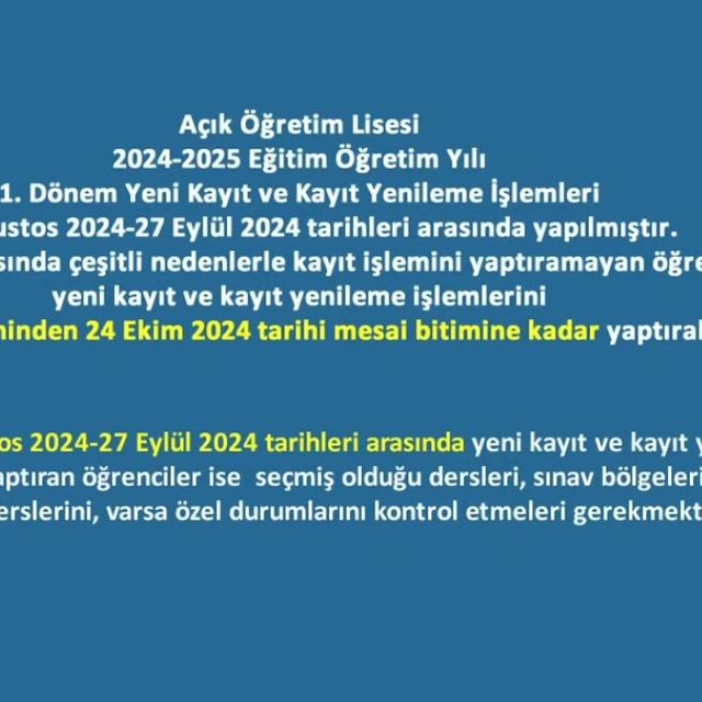 Açık Öğretim Lisesi, 2024-2025 Eğitim Öğretim Yılı Kayıtları Başladı