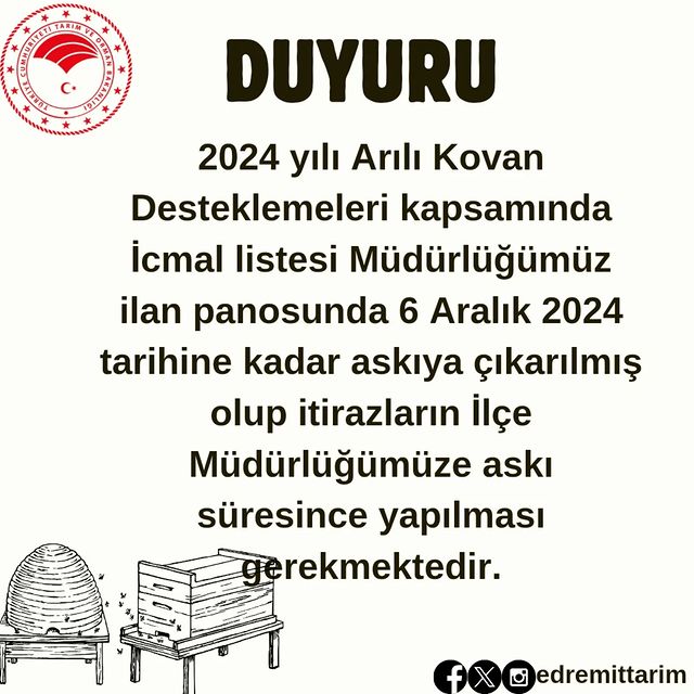 Edremit İlçe Tarım ve Orman Müdürlüğü’nden Arılı Kovan Desteklemeleri Açıklaması