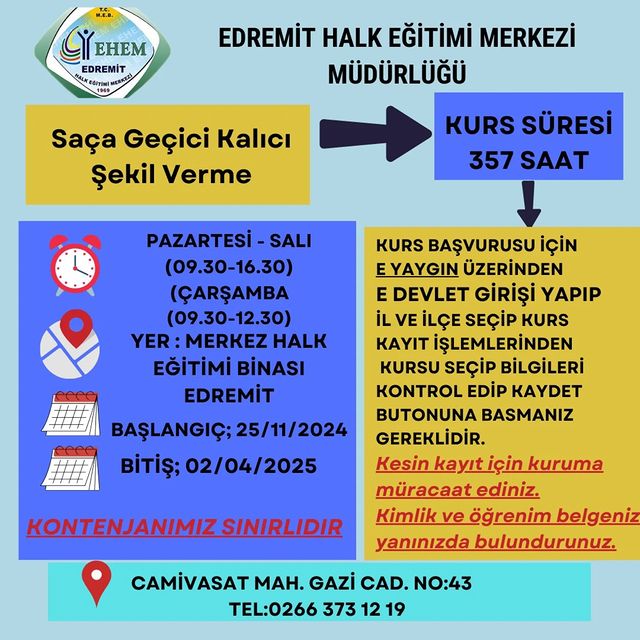 Kuaförlük ve Güzellik Meslek Edindirme Kursları