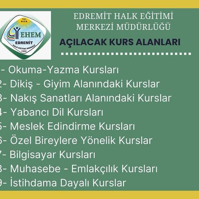 Edremit Halk Eğitimi Merkezi’nden Kurs Duyurusu