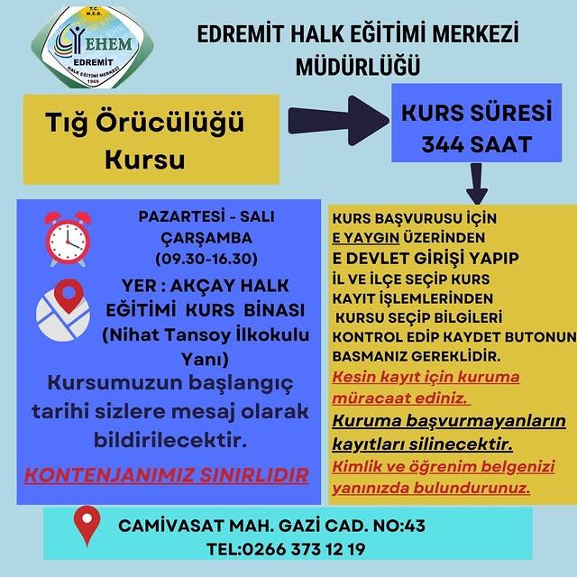 Edremit Halk Eğitimi Merkezi’nden yeni bir kurs imkanı