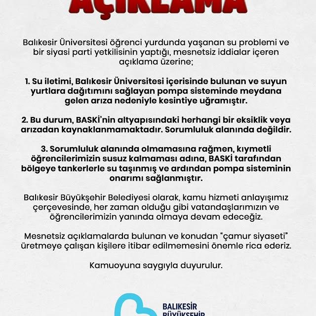 Balıkesir Üniversitesi Yurdunda Su Kesintisi Sorunu Çözüldü