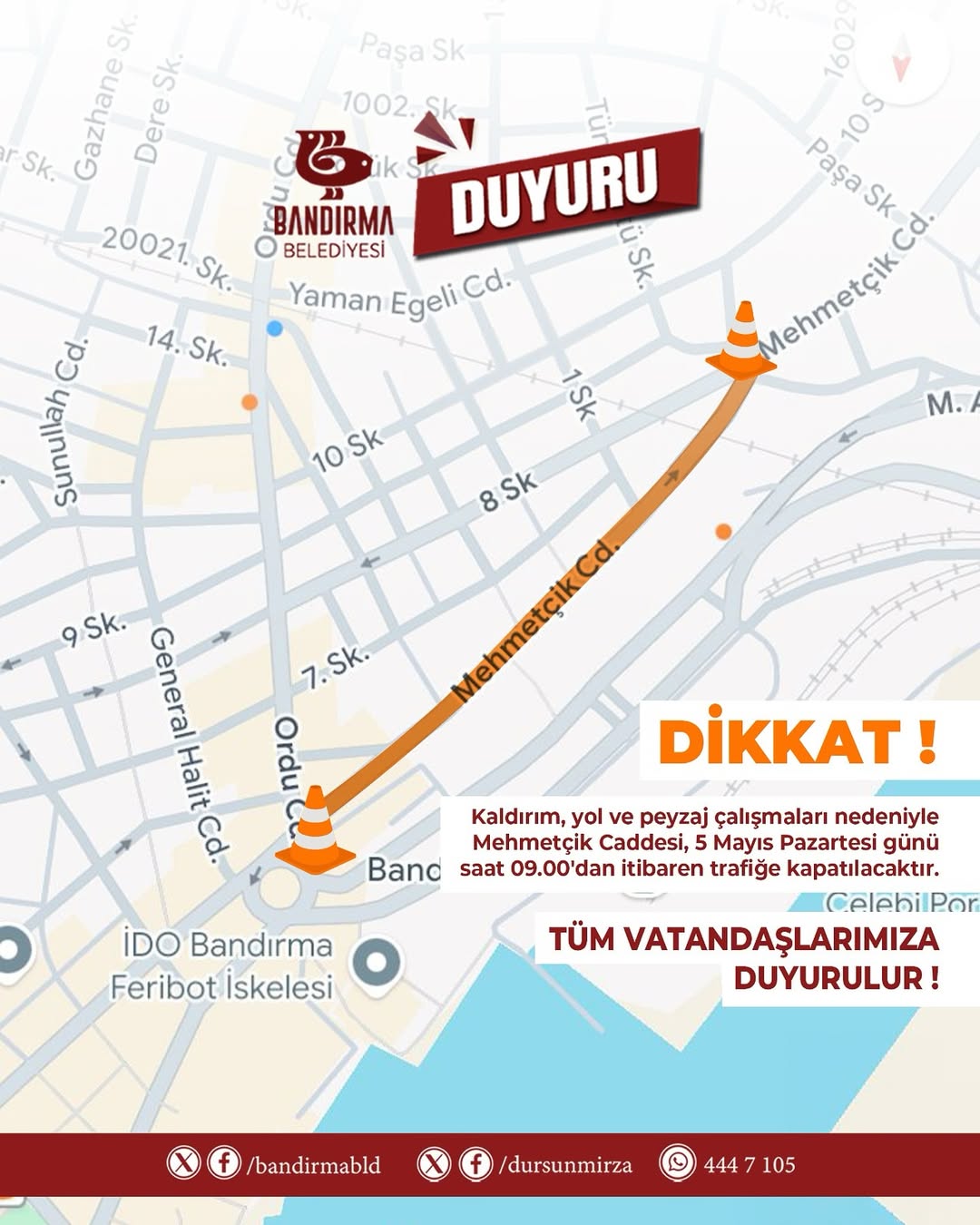 Bandırma’da Mehmetçik Caddesi’nde Yol ve Peyzaj Çalışmaları Başlıyor