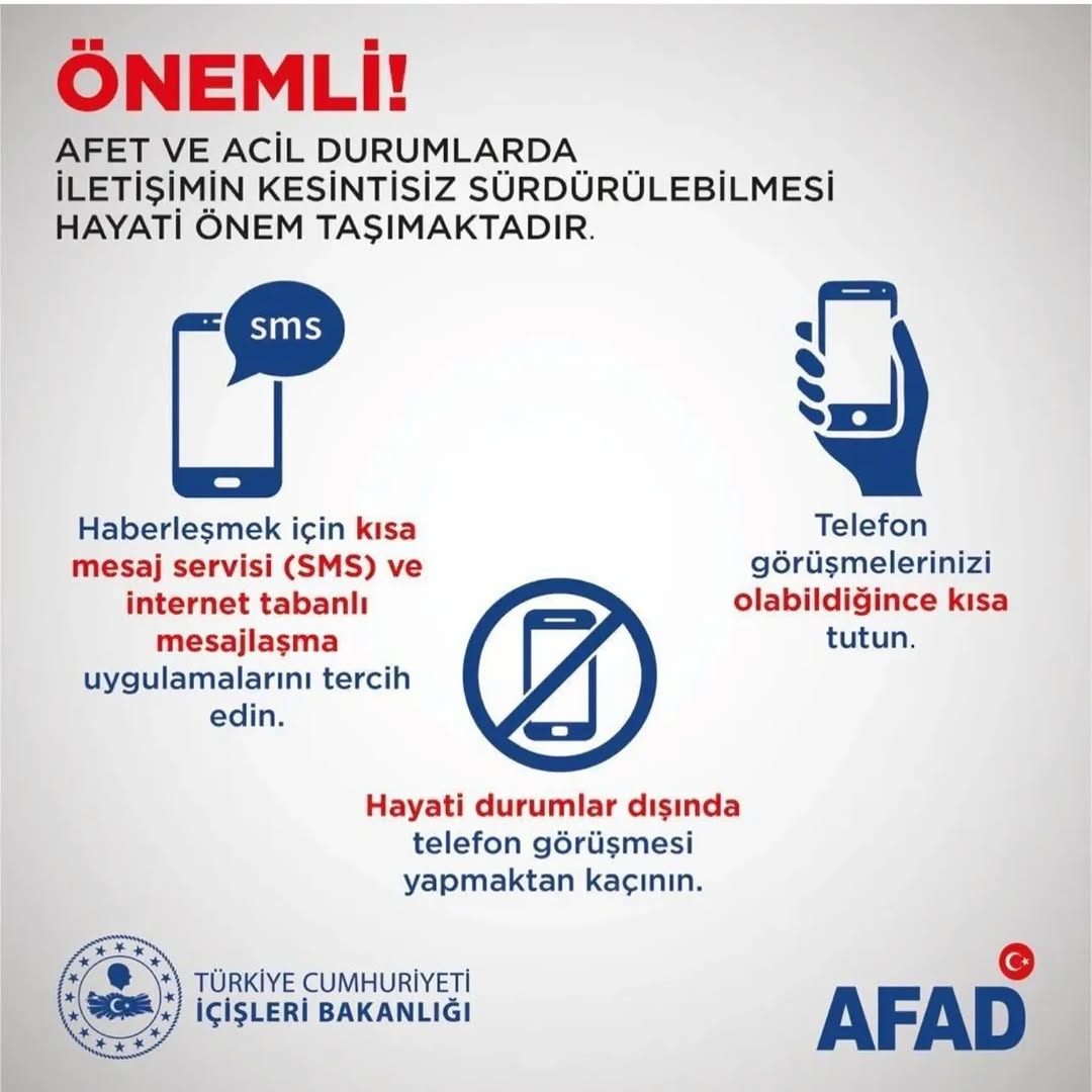 AFAD’dan Afet İletişimi Uyarısı: SMS ve Mesajlaşma Uygulamaları Tercih Edilmeli