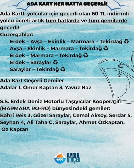 Ada Kartlılara Ulaşımda Kolaylık: Tüm Hatlarda 60 TL Ücret