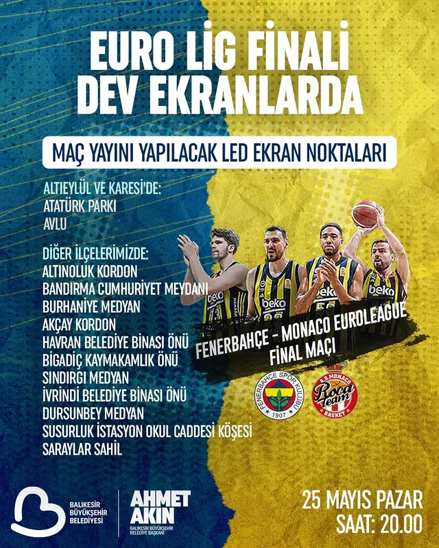 EuroLeague Final Heyecanı Balıkesir’de Dev Ekranda Yaşanacak