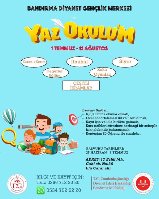 Bandırma’da Yaz Kur’an Kursları Başlıyor: Çocuklar Manevi Eğitimle Buluşuyor
