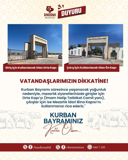 Bandırma Belediyesi Kurban Bayramı Mezarlık Ziyaretlerinde Uygulanacak Düzenlemeleri Duyurdu