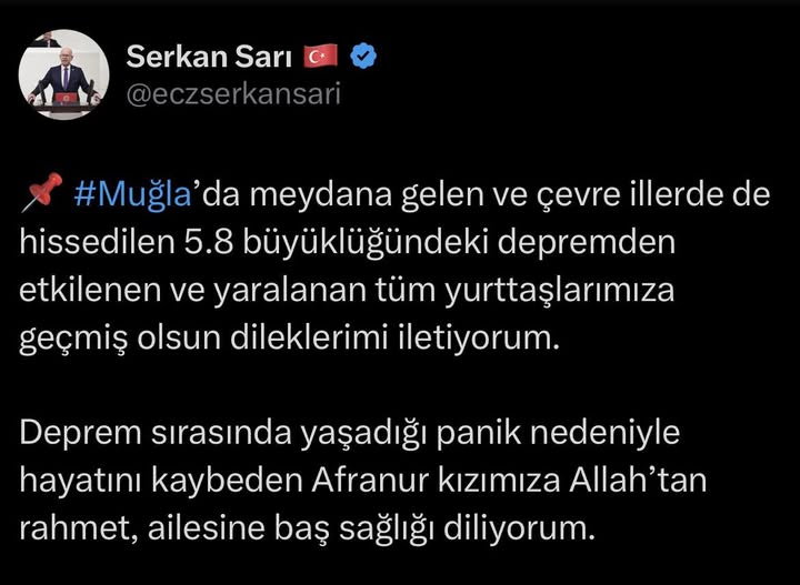 Muğla Depreminde Maalesef Can Kaybı: Afranur’a Allah’tan Rahmet