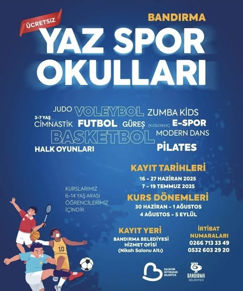 Bandırma’da Ücretsiz Yaz Spor Okulları Başlıyor