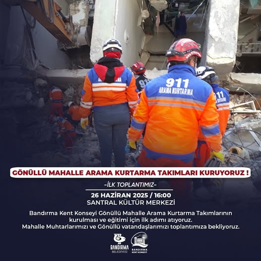 Bandırma Belediyesi Gönüllü Arama Kurtarma Takımları Kuruyor