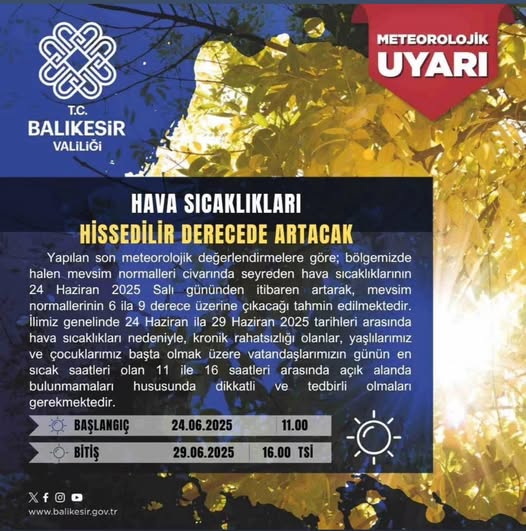 Balıkesir’de Hava Sıcaklıkları Yükseliyor: Valilik Uyardı