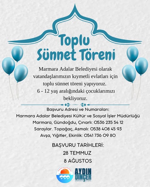Marmara Adalar Belediyesi’nden 6-12 Yaş Arası Çocuklar İçin Toplu Sünnet Töreni