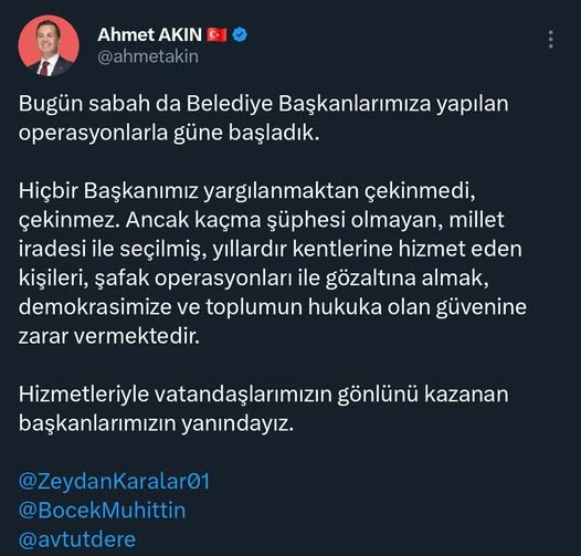 Balıkesir Büyükşehir Belediye Başkanı Akın’dan Operasyonlara Tepki: “Demokrasiye Zarar Veriyor”