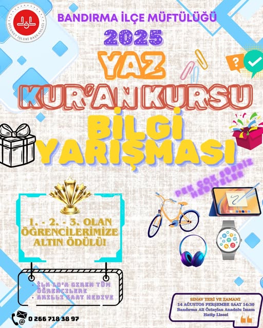 Bandırma Müftülüğü Yaz Kur’an Kursları Öğrencilerine Yönelik Ödüllü Bilgi Yarışması Başladı