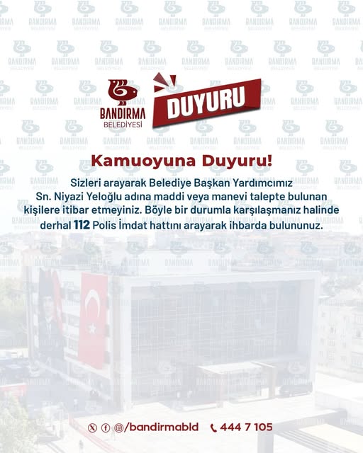 Bandırma Belediyesi Uyardı: Dolandırıcılık Girişimlerine Karşı Dikkatli Olun!