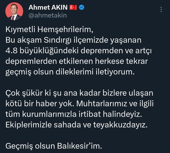 Balıkesir Sındırgı’da Deprem: Başkan Akın’dan Teyakkuz Mesajı