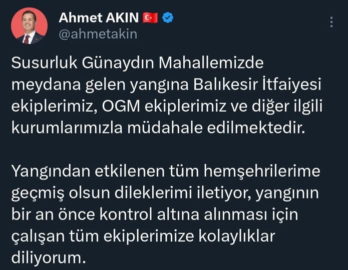 Balıkesir’de Yangın Paniği: Günaydın Mahallesi’nde Müdahale Sürüyor