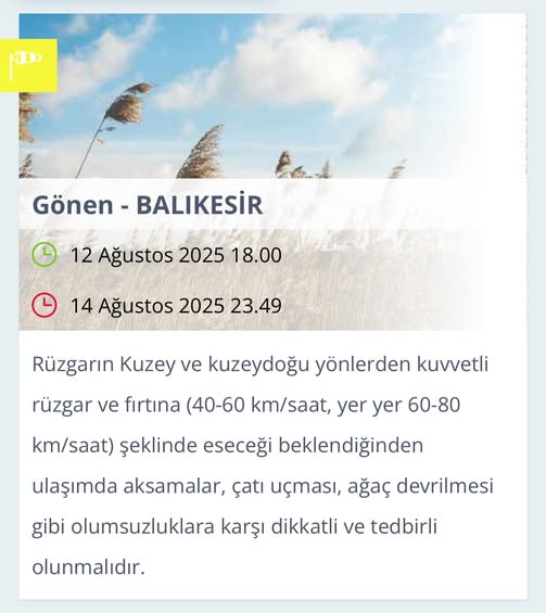 Gönen’de Kuvvetli Rüzgar ve Fırtına Uyarısı: Yetkililer Vatandaşları Tedbirli Olmaya Çağırdı