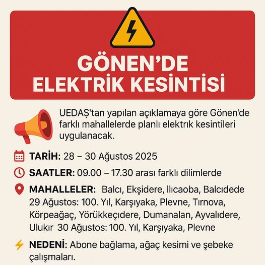Gönen’de Planlı Elektrik Kesintileri: 3 Gün Boyunca Farklı Mahalleler Etkilenecek