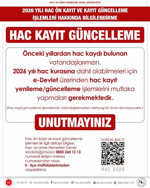 2026 Hac Ön Kayıt ve Kayıt Güncelleme İşlemleri Başladı