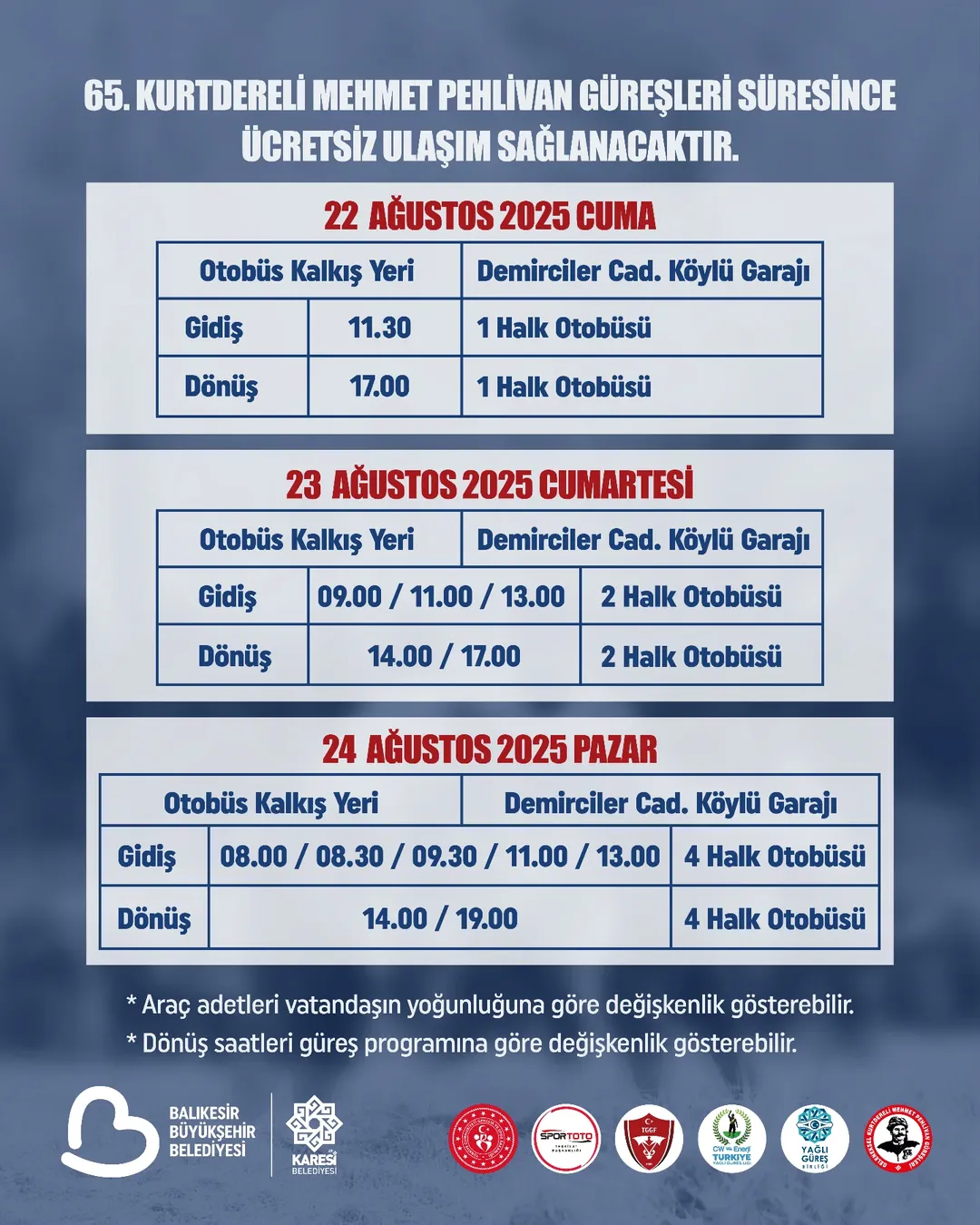 Balıkesir’de Yağlı Güreşler İçin Ücretsiz Ulaşım İmkanı