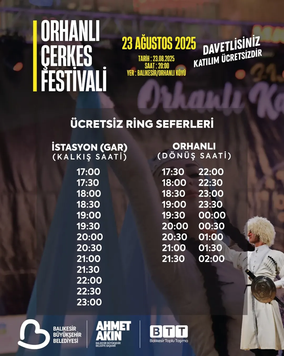 Balıkesir Orhanlı’da Çerkes Festivaline Ulaşım Kolaylığı: Ücretsiz Ring Seferleri Başladı