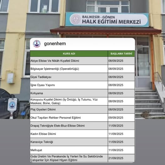Gönen Halk Eğitim Merkezi’nden Yeni Dönem Kurs Duyurusu