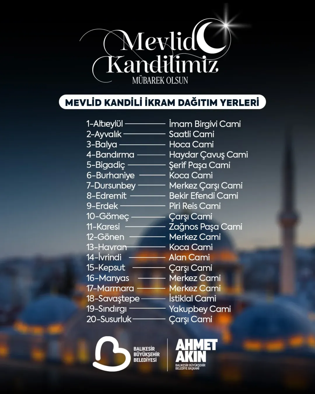 Balıkesir’de Mevlid Kandili Coşkusu: Yatsı Namazı Sonrası Kandil İkramları