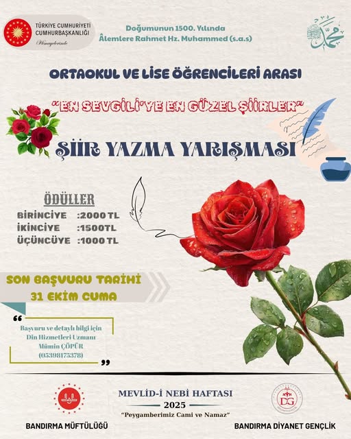 Bandırma’da Ortaokul Öğrencileri Arasında “Peygamberimiz, Cami ve Namaz” Konulu Şiir Yarışması