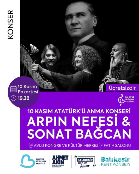 Balıkesir’de 10 Kasım’da Atatürk’ü Anma Konseri ve Kitap Sergisi Düzenlenecek