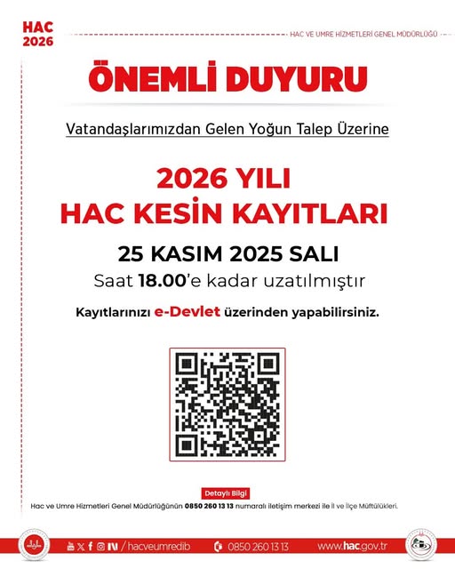2026 Yılı Hac Kesin Kayıt Süresi Uzatıldı
