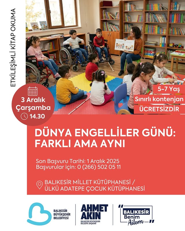 Balıkesir’de Çocuklar için Ücretsiz Etkileşimli Kitap Okuma Etkinliği